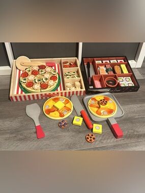 Melissa & Doug (3 Sets) - Wooden Pizza/Pancake/Wooden Sushi Play Food